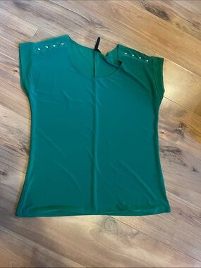 Susan Lawrence Teal Short Sleeve Top with Shoulder Stud Accents